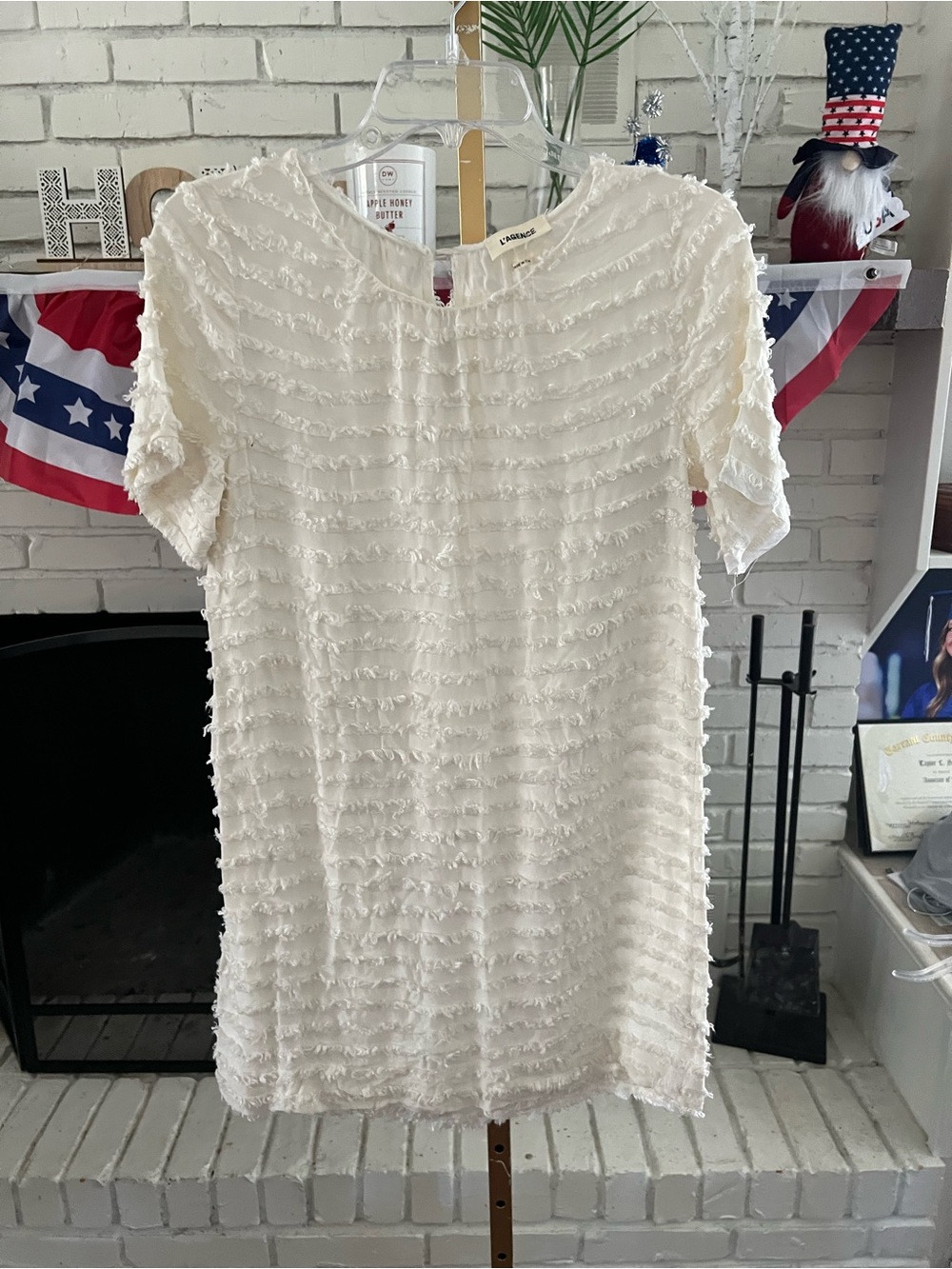 L'AGENCE Ivory Fringe-Trim Shift Dress